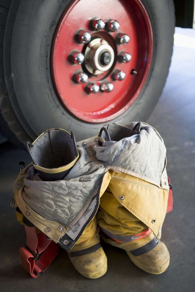 firefighter boots at the ready